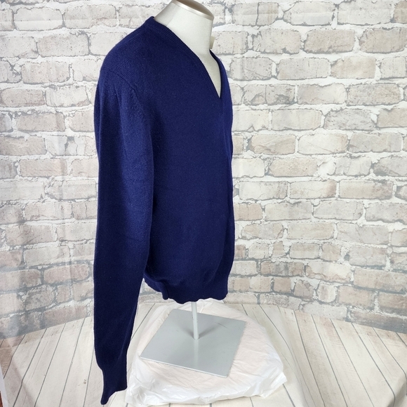 Vintage Scott & Charters of Hawick Lambswool  Vneck Pullover Sweater Navy - Picture 6 of 13